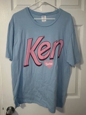 Barbie Ken Pink Logo Light Blue Short Sleeve Tee